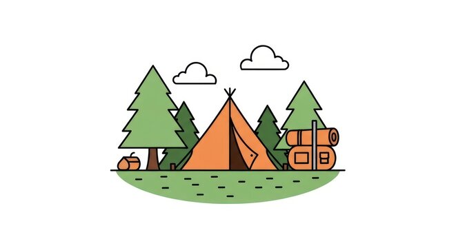 Camping Tent in Forest Illustration.