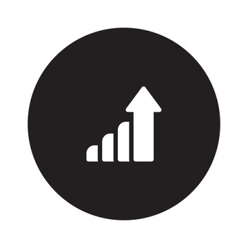 Growth chart icon with ascending bars and arrow flat white silhouette on black background