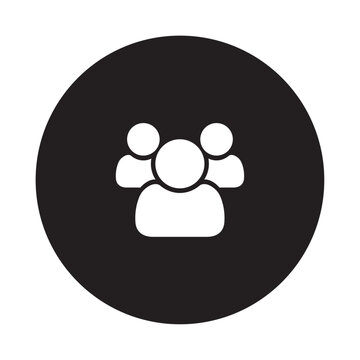 Group of people icon a flat white silhouette against a solid black circular background