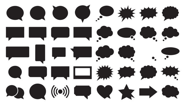 Speech bubble set silhouette black mixed shapes vector icons