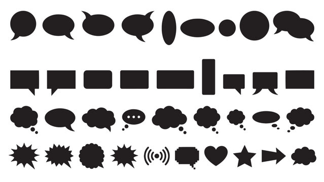 Speech bubble thought cloud silhouette set black vector