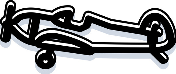 Outline drawing of a vintage biplane aircraft showing a minimalist black and white style with a subtle shadow, conveying concepts of aviation, travel, history, and adventure © vectorwin