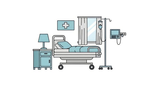 Hospital Bed Medical Equipment Illustration.