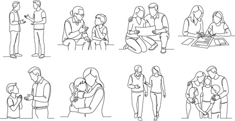 Obraz premium Family Support and Communication Continuous One Line Art Vector Illustration Collection for Parenting and Relationships