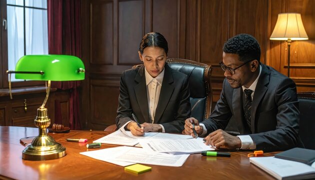 Legal Team Meticulously Reviewing Contractual Clauses and Documents