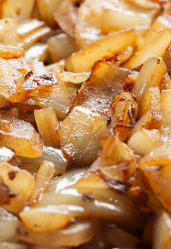 Fried chopped white onions background backdrop. Fried vegetable food concept.