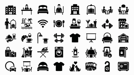 Hotel services and amenities vector icons set for travel and hospitality © Artification