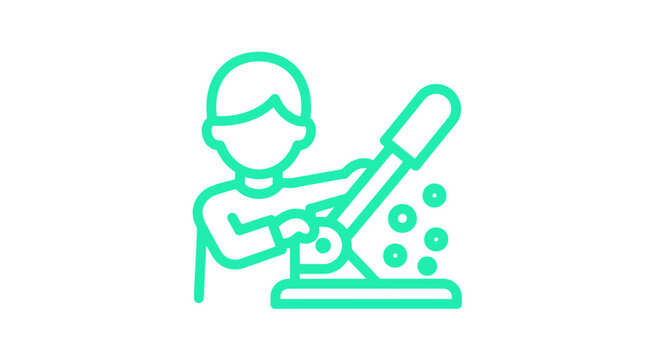 Scientist examining samples under microscope illustration.