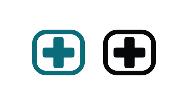Plus icon graphic symbol with a black rounded square border design