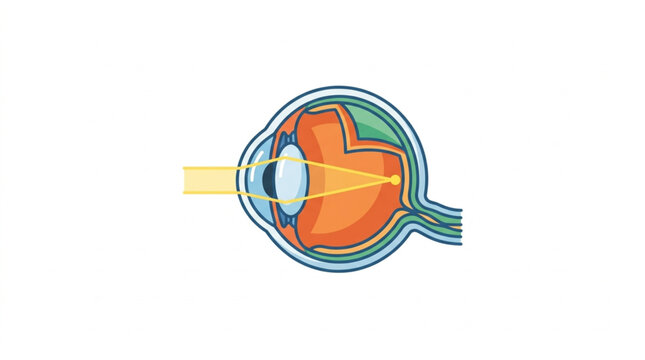 Detailed anatomical illustration of the human eye showing light refraction.