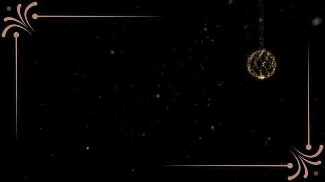 Decorative frame features elegant gold corner flourishes against a deep black background with subtle floating particles.
