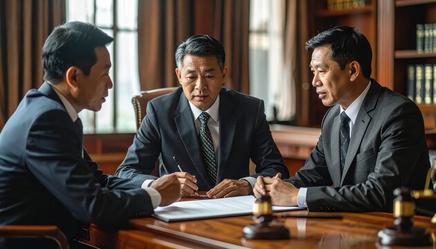 Legal Professionals Strategizing Over Contracts in Office Meeting