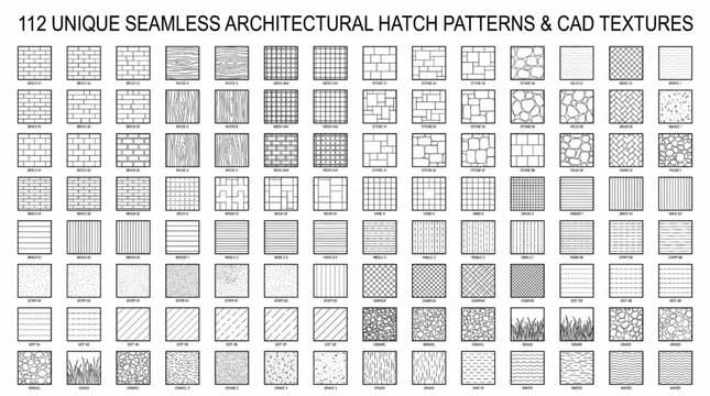 Landscape Architecture CAD Hatch Pattern Bundle Stone Grass Tile Abstract Texture Elements
