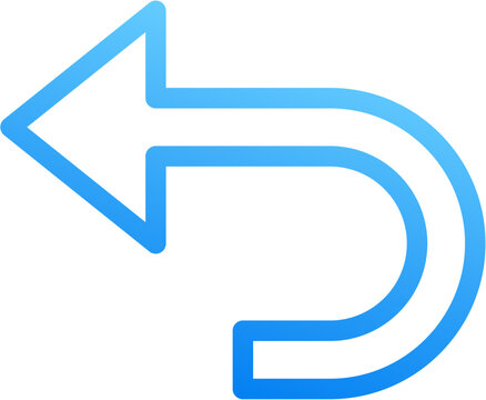 Undo action reverse icon with blue gradient stroke outline for undo reverse back history revert action edit restore refresh previous step on transparent background