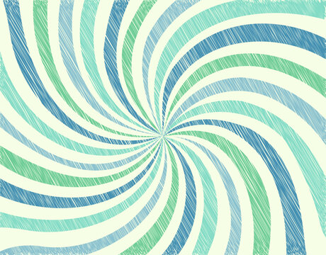 Hand Drawn Scribble Style Blue and Green Sunburst Background