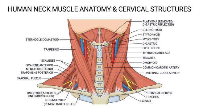 Human neck muscle anatomy diagram.