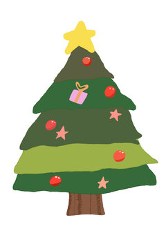 Minimal doodle hand draw christmas tree.