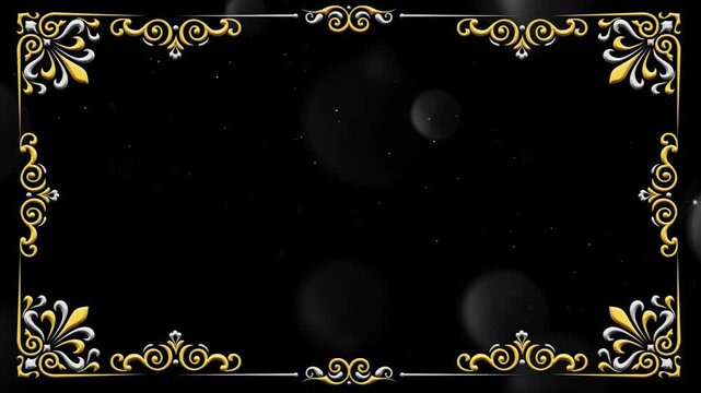 Ornate golden frame features intricate filigree scrolls and decorative fleur-de-lis corners on a dark backdrop with subtle light bokeh.