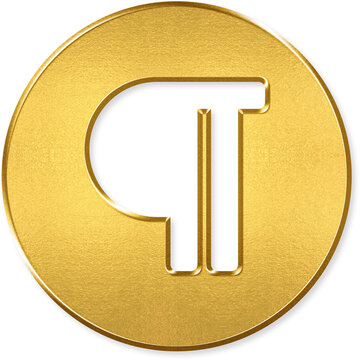 Paragraph text symbol icon with gold metallic 3D coin badge for paragraph symbol, text format, typography mark, writing paragraph, document style on transparent background