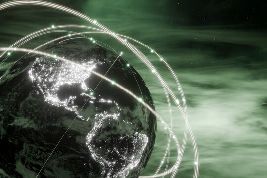 3D rendering of Earth with global communication network