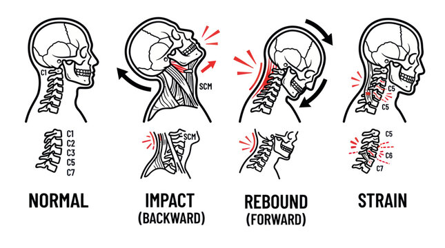 Phases of cervical whiplash neck injury diagram