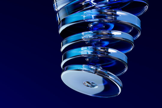 3D rendered abstract geometric glass shape with a blue reflection