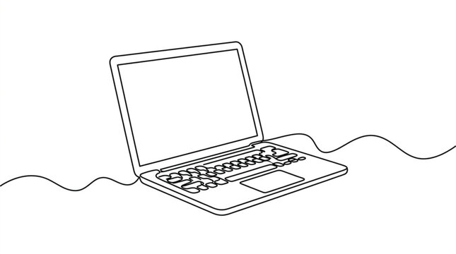 Minimalist continuous one line art open laptop computer vector illustration technology icon