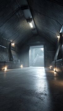 Secret underground tunnel, secure storage, metal gate, shelter