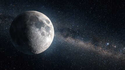 Fototapeta premium Close up of the moon against a starry space background