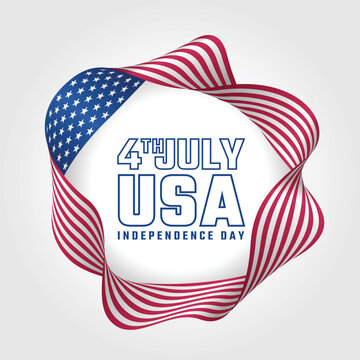 4th of July, USA independence day - Text in abstract USA flags circle curve waving frame vector design