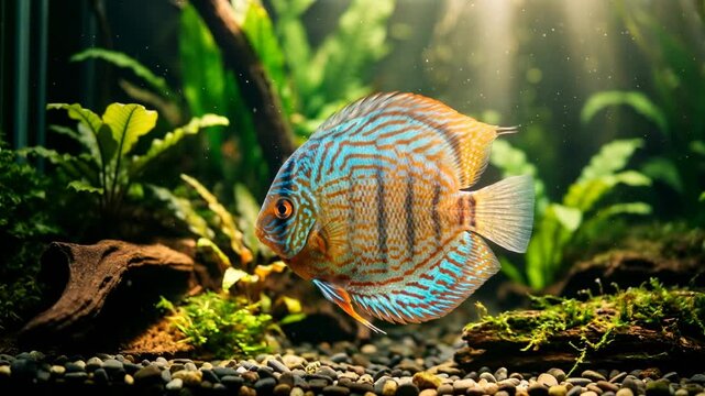 discus fish in amazon river brazil underwater morning light close up video