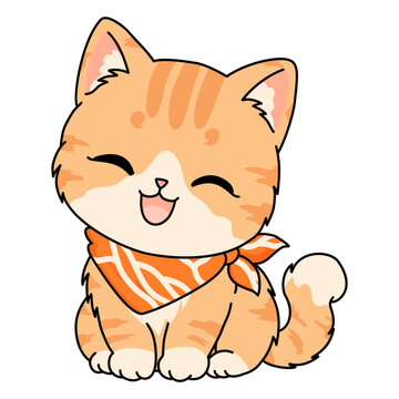 Cat salmon pattern design kitten orange scarf smiling