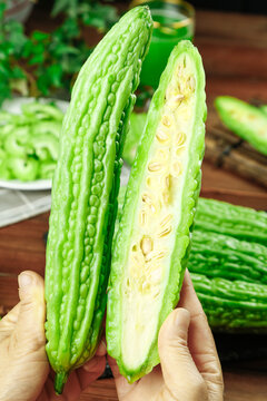 Fresh Bitter Melon Jinlizhi from Shandong Weifang Province China - Tender Asian Vegetable Cut in Half