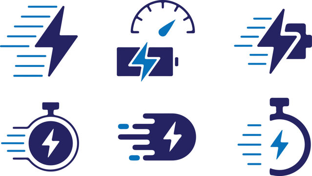 fast charging bule icon set vector eps 10