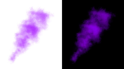 Fototapeta premium Purple thick smoke puff isolated on transparent background with soft alpha channel for visual effects design element for game animation and motion graphics.