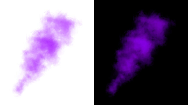 Purple thick smoke puff isolated on transparent background with soft alpha channel for visual effects design element for game animation and motion graphics.