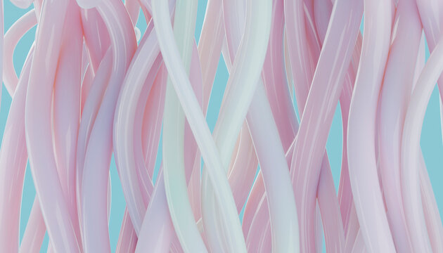 Abstract 3d rendering of pink intertwined glossy cables