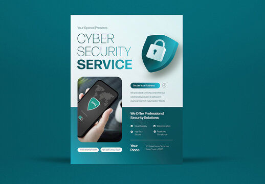 Blue Gradient Cyber Security Service Flyer Layout