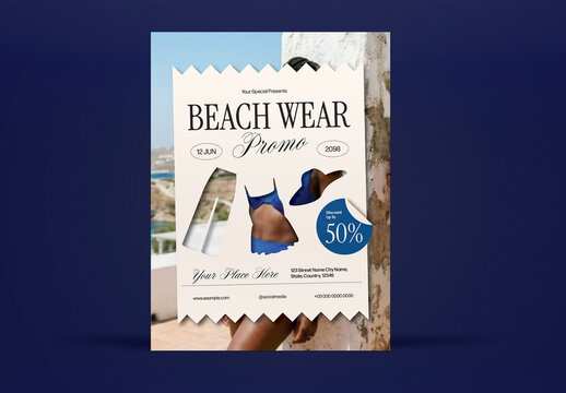 Beige and Blue Minimal Beach Wear Flyer Layout