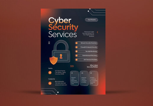 Black and Red Gradient Cyber Security Services Flyer Layout