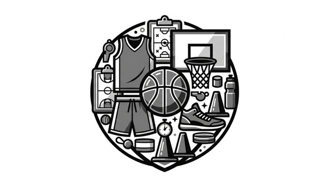 Basketball Sports Equipment Collection Illustration.