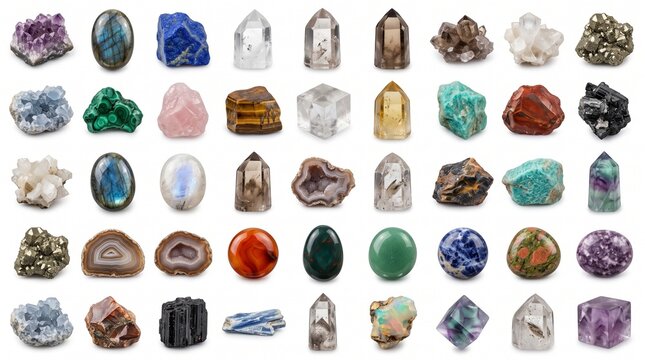 Vibrant collection of 48 polished and raw natural gemstones, a diverse assortment of colorful crystals and mineral specimens, perfect for spiritual healing, jewelry design