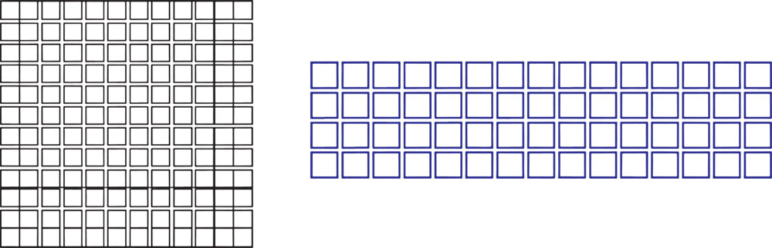 Black square grid and blue rectangular grid vector set for technical drawing and architectural planning