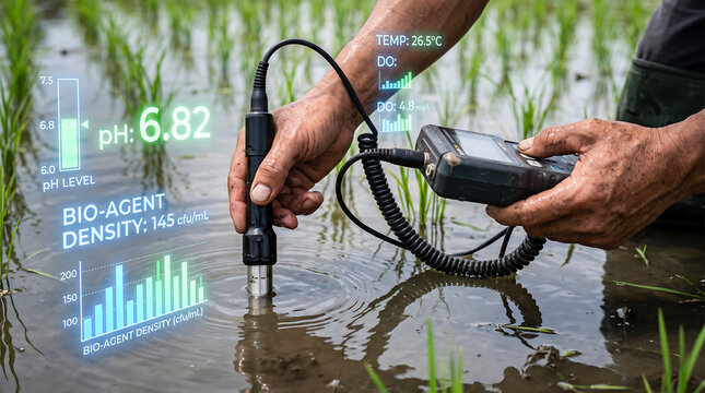 Precision water quality monitoring with digital probe for bio-agent density analysis, ESG agriculture