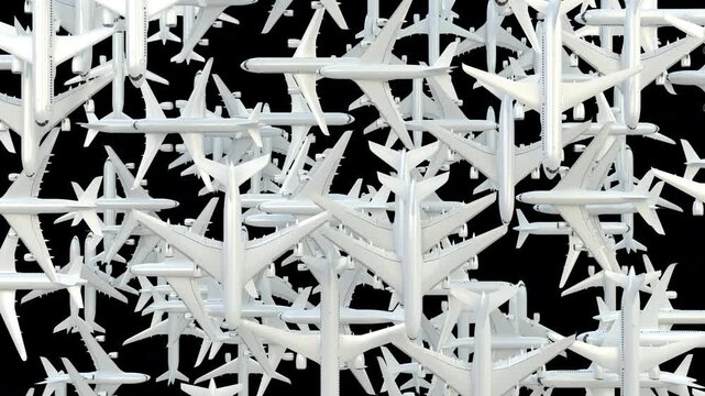 Animated Multy Airplane Overlay Aviation Transition One Side Vertical.