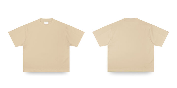 Blank T Shirt color beige template front and back view on white background