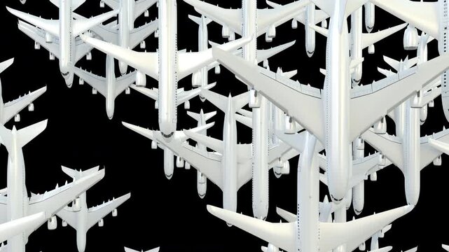 Animated Multy Airplane Overlay Aviation Transition One Side Vertical.