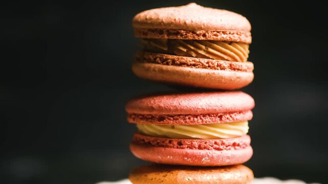 Sweet pastries stacked on a dark background