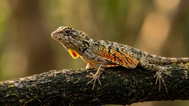 draco volans flying lizard in borneo rainforest indonesia golden light close up video