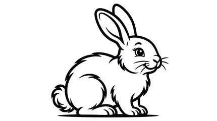Fototapeta premium Bold graphic line art vector of sitting bunny rabbit isolated spring easter animal symbol